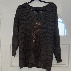 Cozy grey Sweater with Lightning Bolt Design